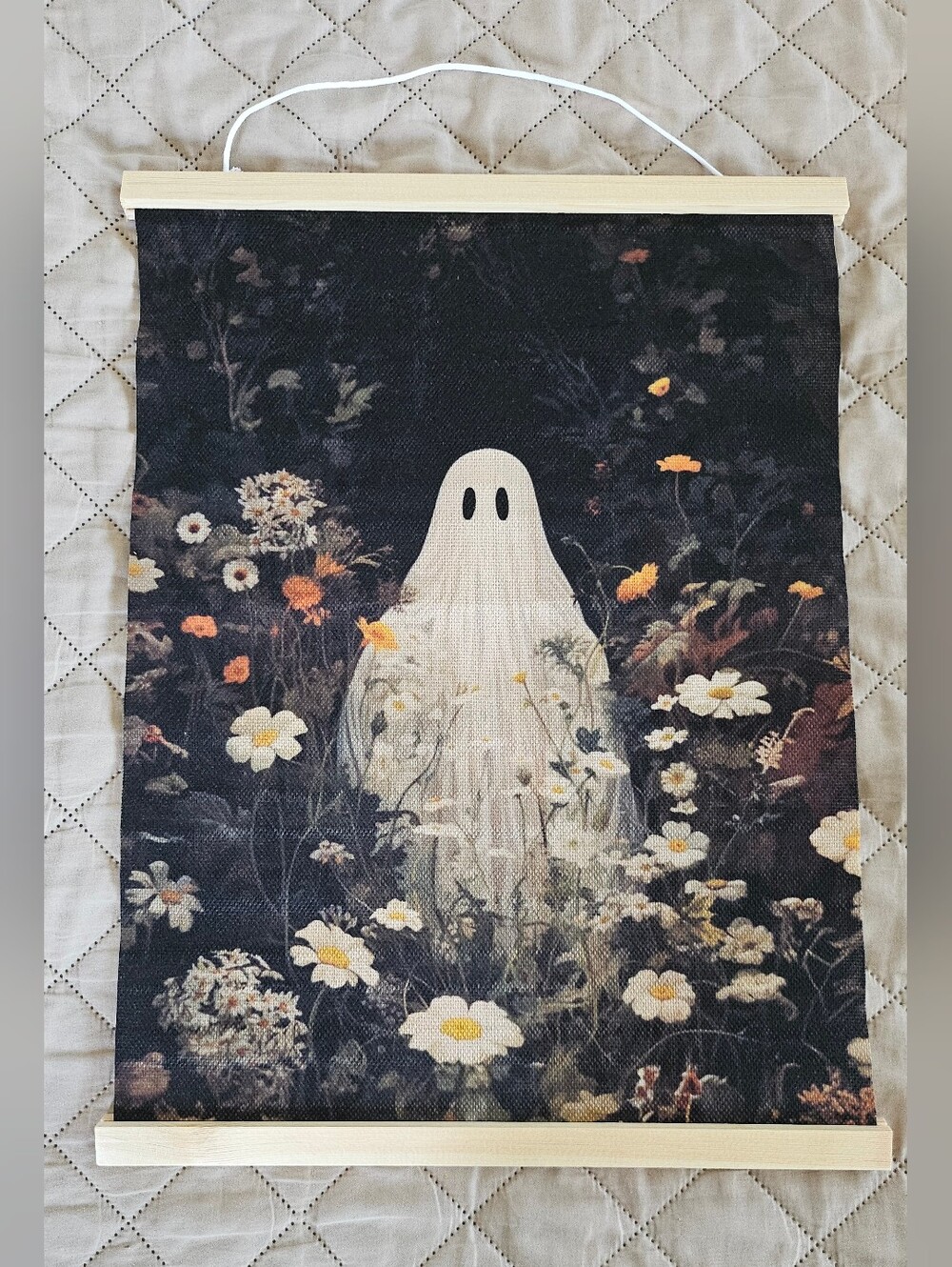 Ghost in a field of wild flowers canvas wall art, new.